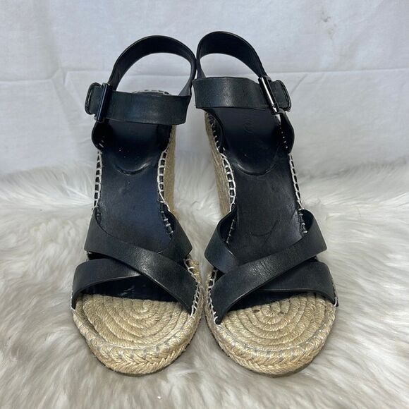 Joie Black Leather Strappy Espadrille Wedge Sandals Sz 38.5/US 7.5 - Picture 3 of 7